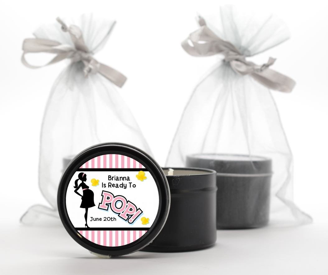  Ready To Pop Pink - Baby Shower Black Candle Tin Favors Option 1