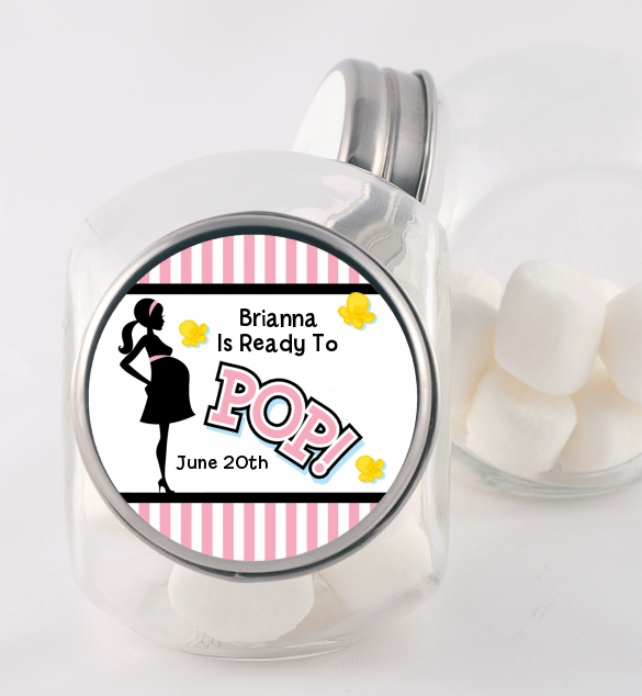  Ready To Pop Pink - Personalized Baby Shower Candy Jar Option 1