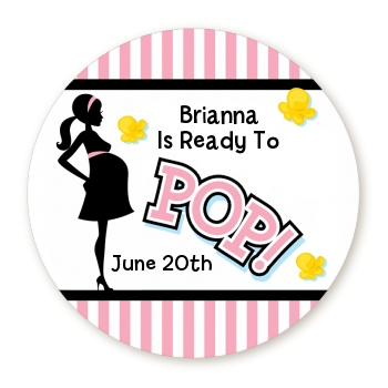  Ready To Pop Pink - Round Personalized Baby Shower Sticker Labels Option 1