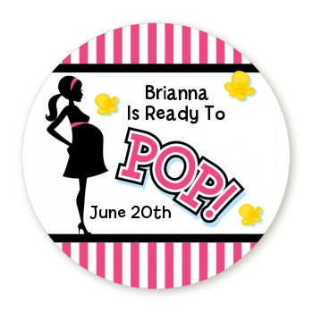  Ready To Pop Pink - Round Personalized Baby Shower Sticker Labels Option 1