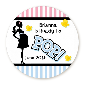  Ready To Pop Pink - Round Personalized Baby Shower Sticker Labels Option 1