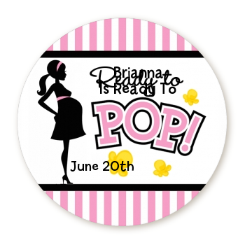  Ready To Pop Pink - Round Personalized Baby Shower Sticker Labels Option 1