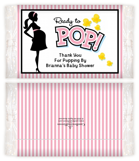  Ready To Pop Pink - Personalized Popcorn Wrapper Baby Shower Favors Pink Option 1