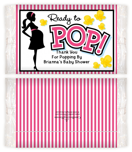  Ready To Pop Pink - Personalized Popcorn Wrapper Baby Shower Favors Pink Option 1