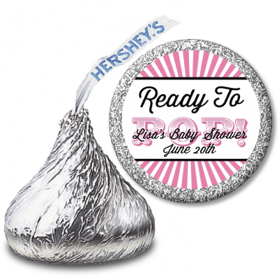  Ready To Pop Pink Stripes - Hershey Kiss Baby Shower Sticker Labels Option 1