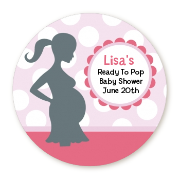  Ready To Pop Pink with white dots - Round Personalized Baby Shower Sticker Labels 
