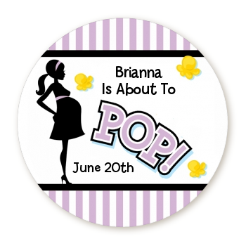  Ready To Pop Purple - Round Personalized Baby Shower Sticker Labels Pink 1