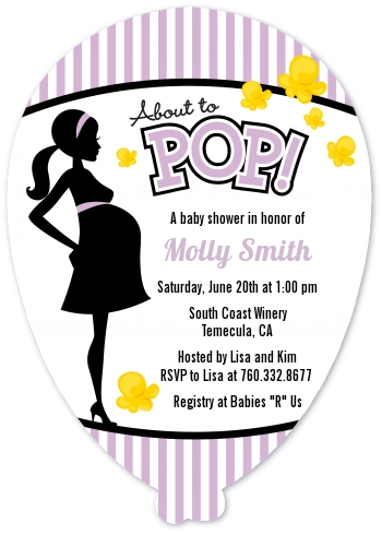 Ready To Pop Purple - Baby Shower Shaped Invitations