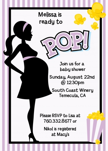 Ready To Pop Purple - Baby Shower Invitations