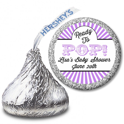 Ready To Pop Purple Stripes - Hershey Kiss Baby Shower Sticker Labels