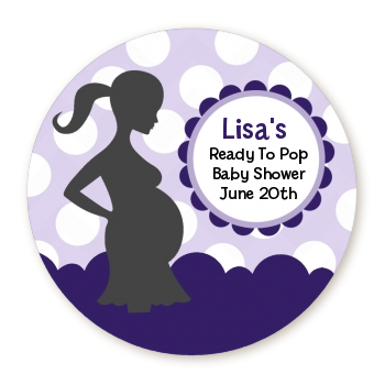  Ready To Pop Purple with white dots - Round Personalized Baby Shower Sticker Labels 