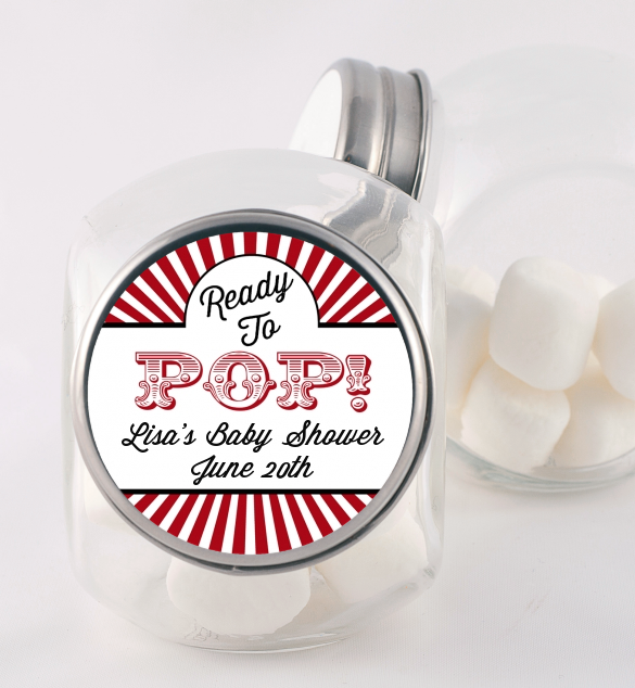  Ready To Pop Red - Personalized Baby Shower Candy Jar Option 1