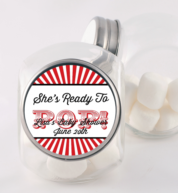  Ready To Pop Red - Personalized Baby Shower Candy Jar Option 1