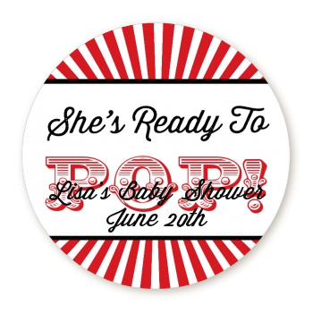  Ready To Pop Red - Round Personalized Baby Shower Sticker Labels Option 1