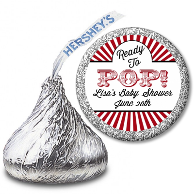  Ready To Pop Red - Hershey Kiss Baby Shower Sticker Labels Option 1