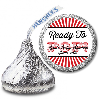  Ready To Pop Red - Hershey Kiss Baby Shower Sticker Labels Option 1