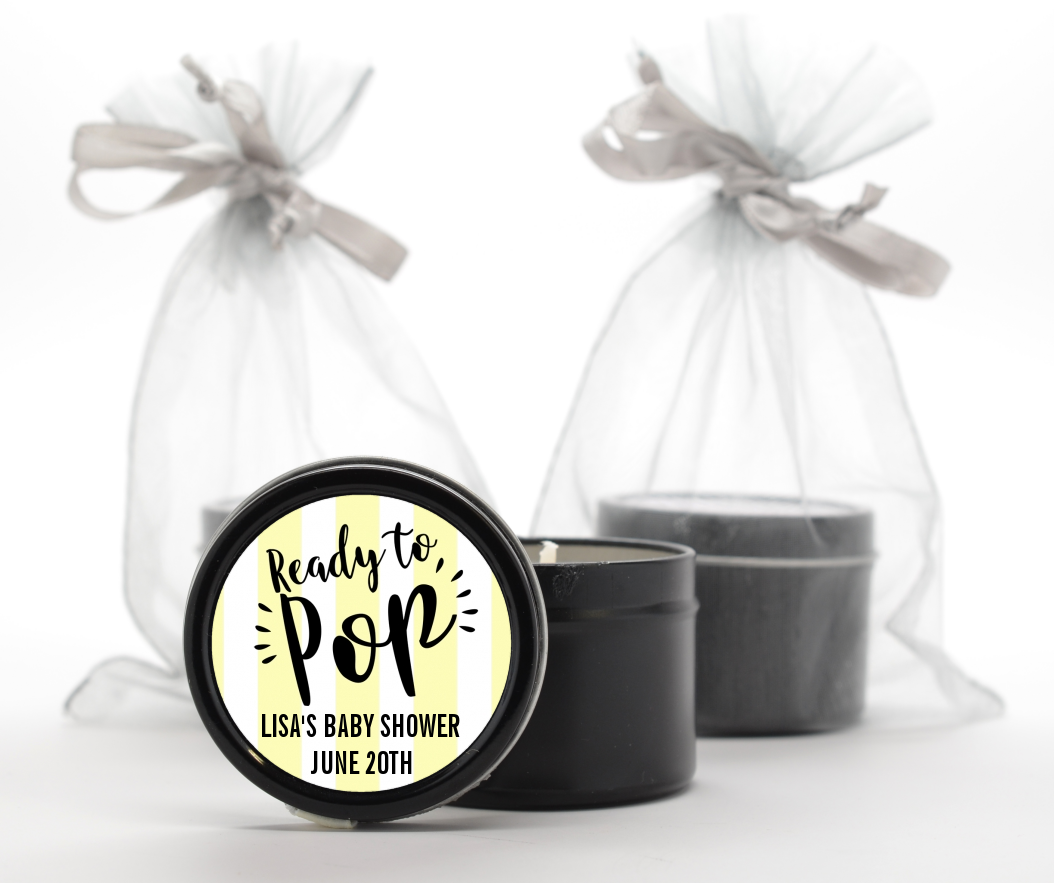  Ready To Pop Stripes - Baby Shower Black Candle Tin Favors Option 1
