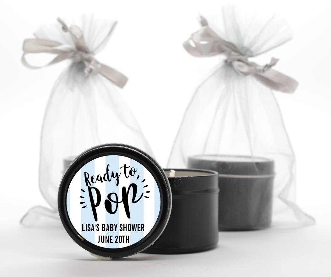  Ready To Pop Stripes - Baby Shower Black Candle Tin Favors Option 1