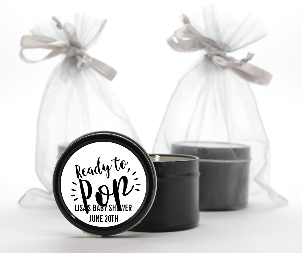  Ready To Pop Stripes - Baby Shower Black Candle Tin Favors Option 1