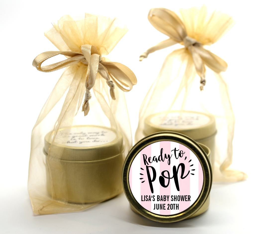  Ready To Pop Stripes - Baby Shower Gold Tin Candle Favors Option 1