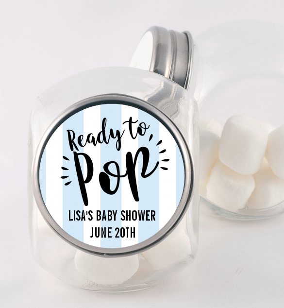  Ready To Pop Stripes - Personalized Baby Shower Candy Jar Option 1