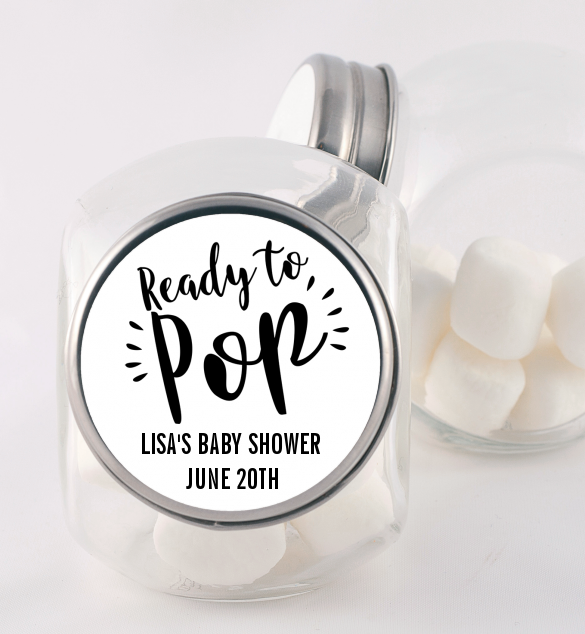  Ready To Pop Stripes - Personalized Baby Shower Candy Jar Option 1