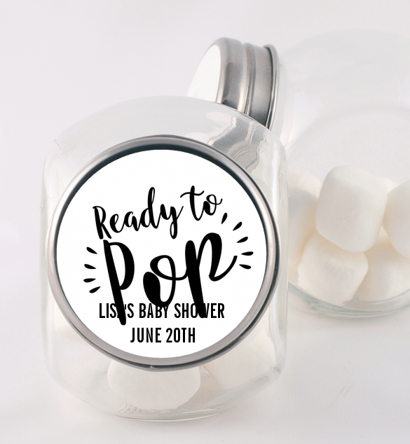  Ready To Pop Stripes - Personalized Baby Shower Candy Jar Option 1