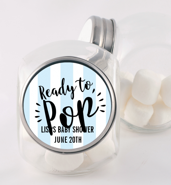  Ready To Pop Stripes - Personalized Baby Shower Candy Jar Option 1