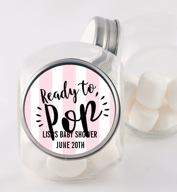  Ready To Pop Stripes - Personalized Baby Shower Candy Jar Option 1