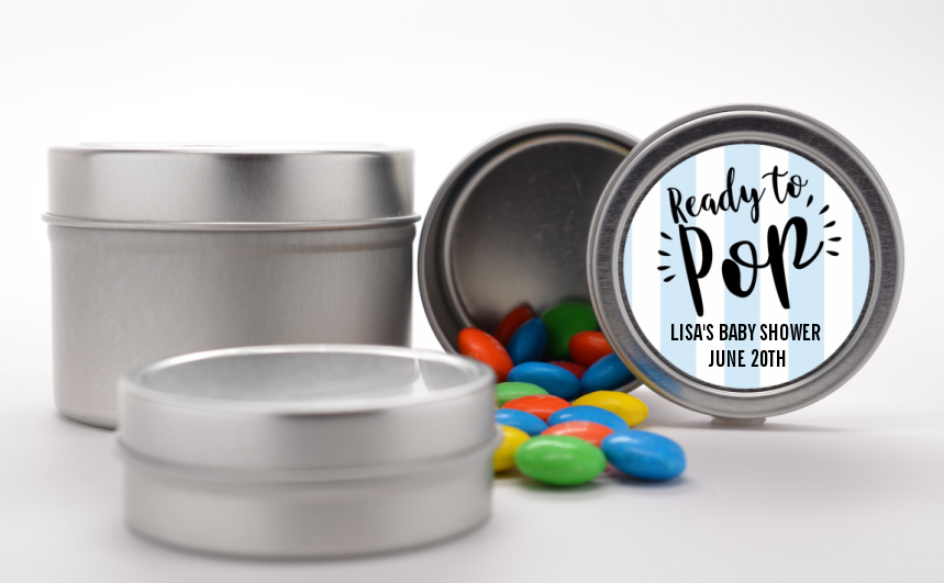  Ready To Pop Stripes - Custom Baby Shower Favor Tins Option 1