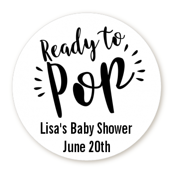  Ready To Pop Stripes - Round Personalized Baby Shower Sticker Labels Option 1