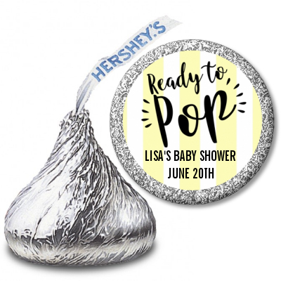  Ready To Pop Stripes - Hershey Kiss Baby Shower Sticker Labels Option 1