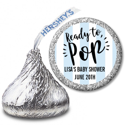  Ready To Pop Stripes - Hershey Kiss Baby Shower Sticker Labels Option 1