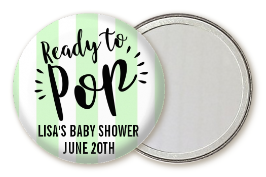  Ready To Pop Stripes - Personalized Baby Shower Pocket Mirror Favors Option 1