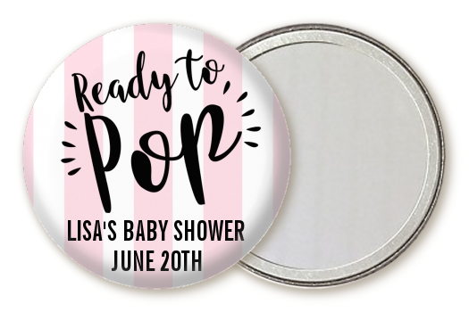  Ready To Pop Stripes - Personalized Baby Shower Pocket Mirror Favors Option 1
