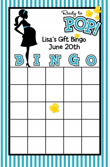 Ready To Pop Teal - Baby Shower Gift Bingo Game Card