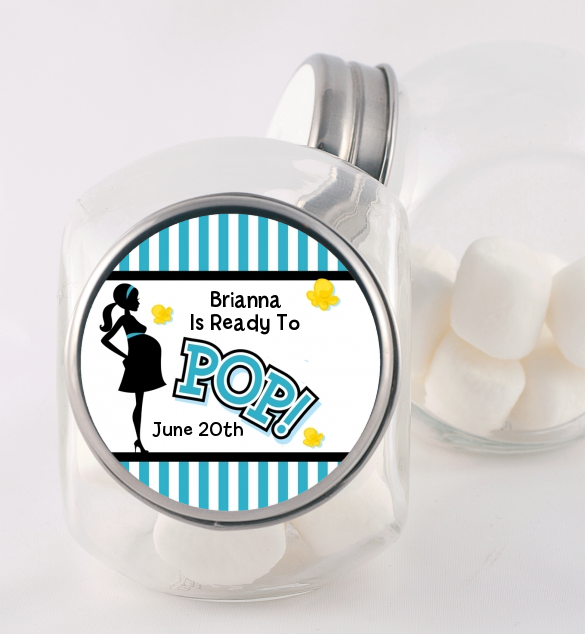  Ready To Pop Teal - Personalized Baby Shower Candy Jar Option 1