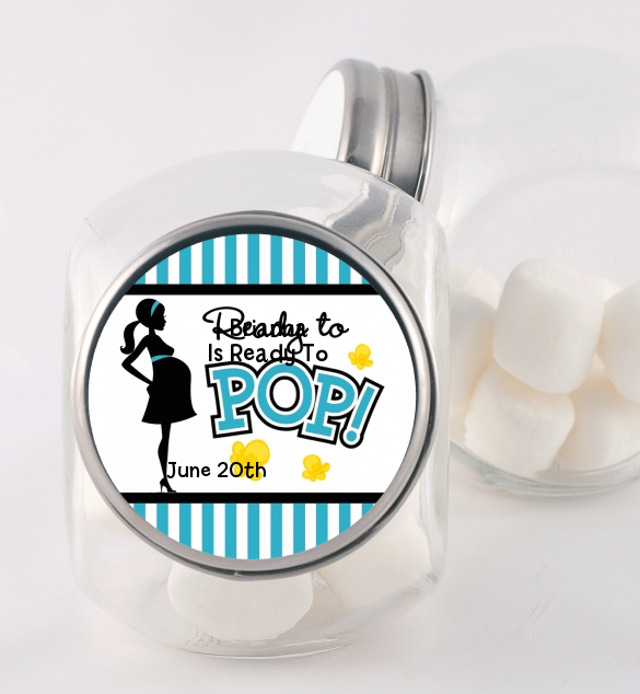  Ready To Pop Teal - Personalized Baby Shower Candy Jar Option 1