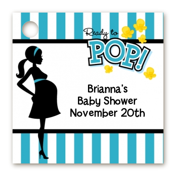  Ready To Pop Teal - Personalized Baby Shower Card Stock Favor Tags Option 1
