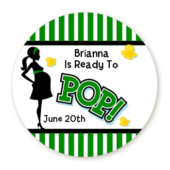  Ready To Pop Teal - Round Personalized Baby Shower Sticker Labels Option 1