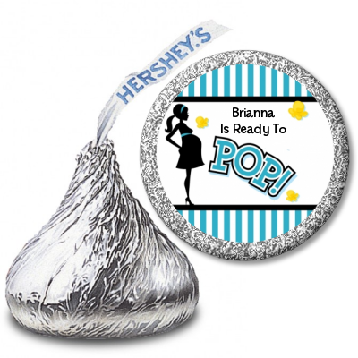 Ready To Pop Teal - Hershey Kiss Baby Shower Sticker Labels