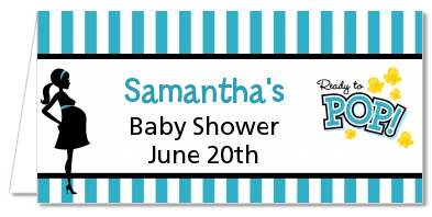 Ready To Pop Teal - Personalized Baby Shower Place Cards