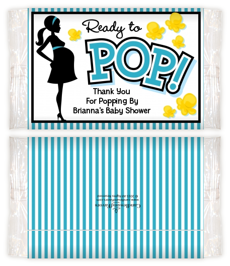  Ready To Pop Teal - Personalized Popcorn Wrapper Baby Shower Favors Option 1