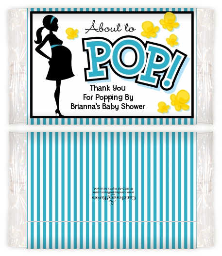 Ready To Pop Teal - Personalized Popcorn Wrapper Baby Shower Favors Option 1