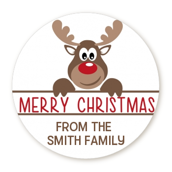  Reindeer - Round Personalized Christmas Sticker Labels 