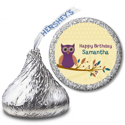 Retro Owl - Hershey Kiss Birthday Party Sticker Labels