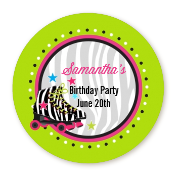 Retro Roller Skate Party - Round Personalized Birthday Party Sticker Labels 