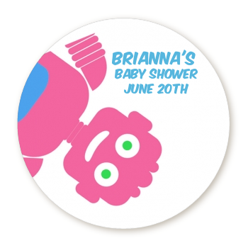  Robots - Round Personalized Baby Shower Sticker Labels Blue