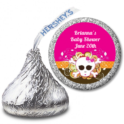 Rock Star Baby Girl Skull - Hershey Kiss Baby Shower Sticker Labels