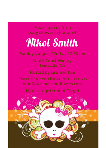 Rock Star Baby Girl Skull - Baby Shower Petite Invitations